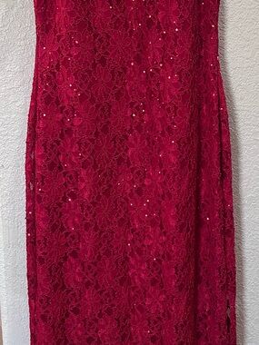 Red Lace Sequin Maxi Dress